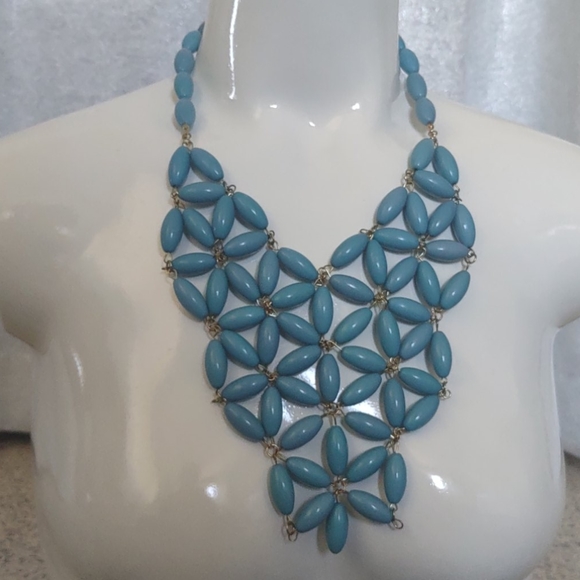 Turquoise Gold Bib Statement Necklace Starburst